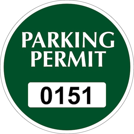 Lustre-Cal Static Cling Parking Permit Green 3in x 3in  Circle Serialized 151-200, 50PK 253745SCL1GDi0151